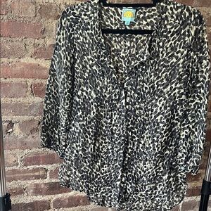 C&C California Cotton Black and Green Patterned Blouse